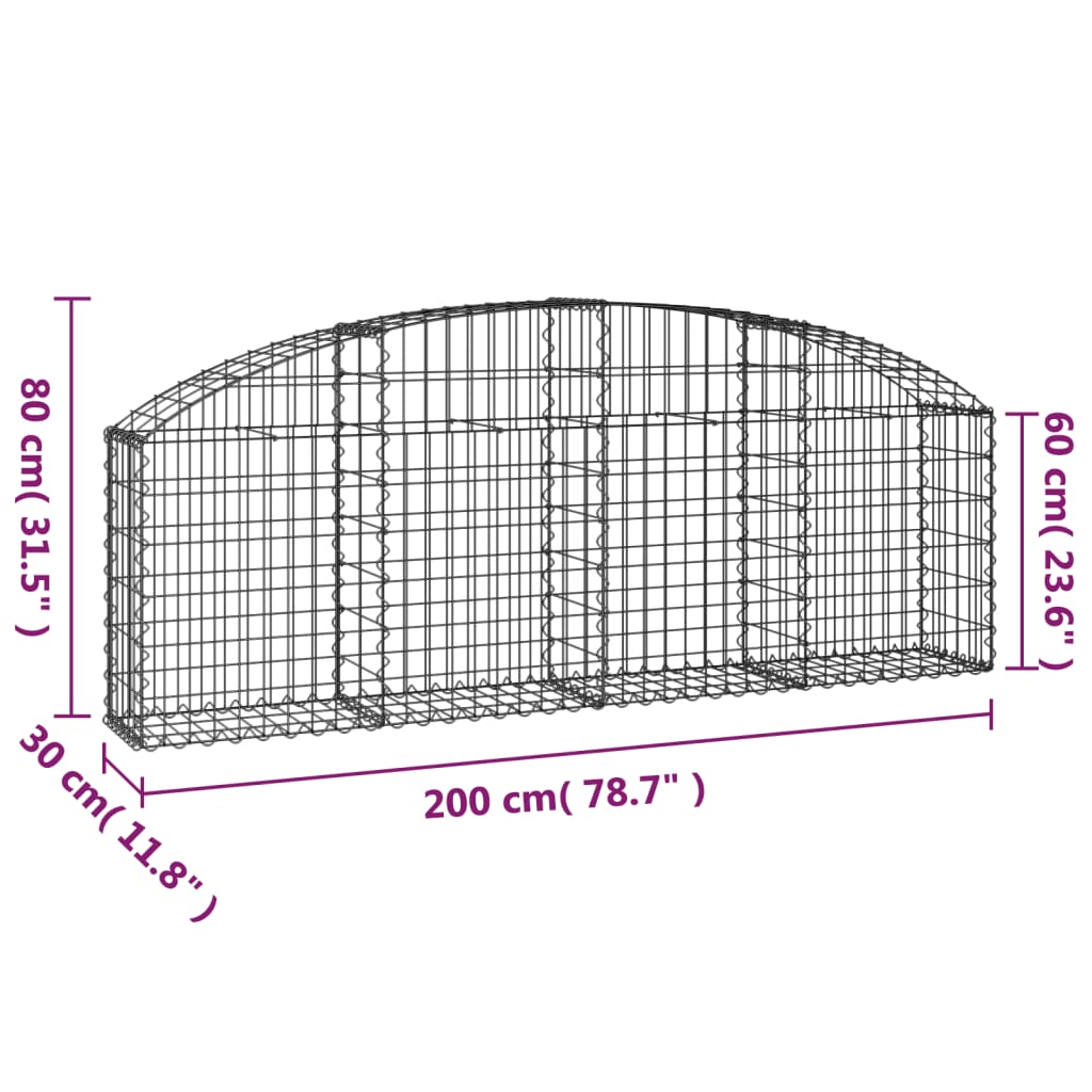 Cesto Gabbione ad Arco 200x30x60/80 cm Ferro Zincato | homemem39