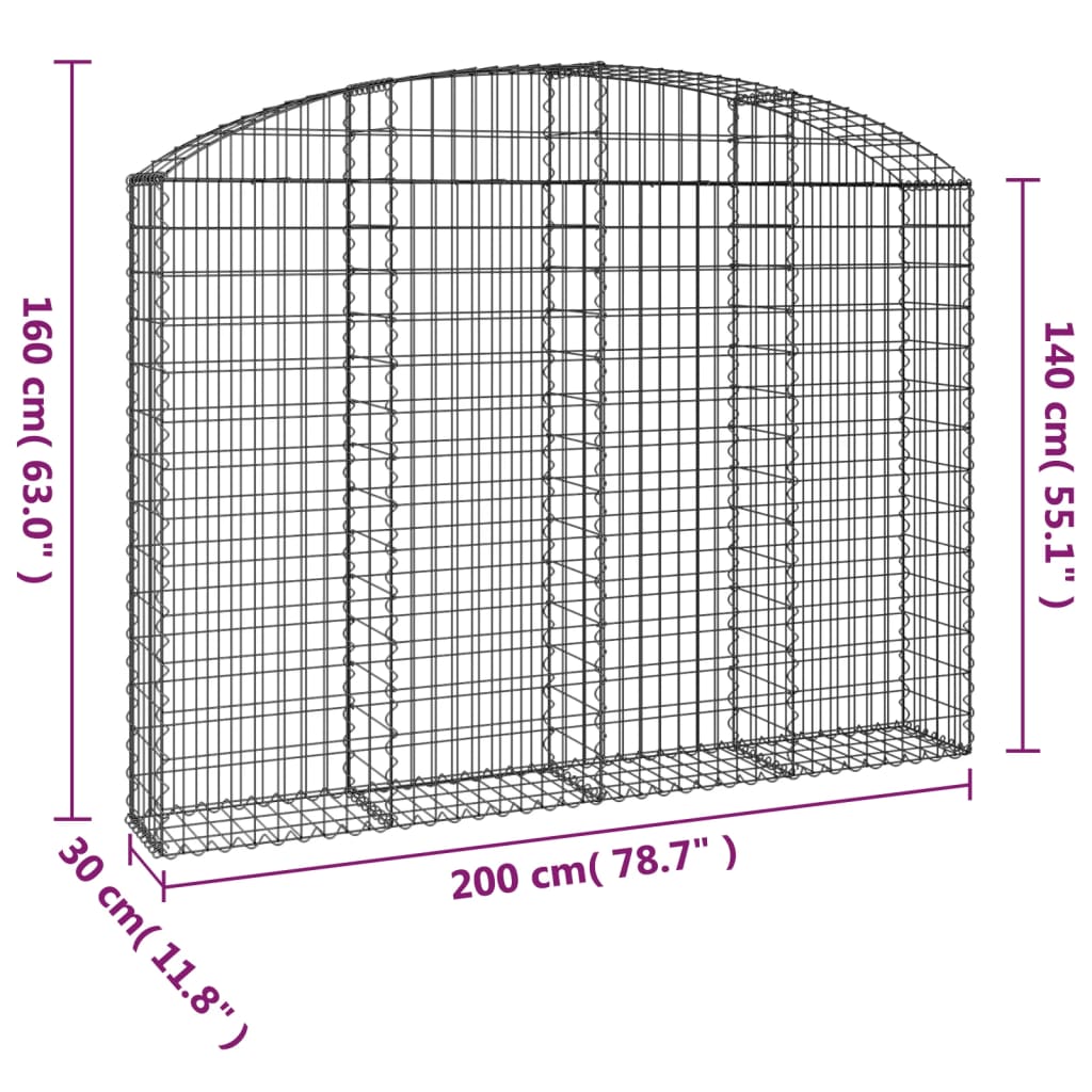 Cesto Gabbione ad Arco 200x30x140/160 cm Ferro Zincato | homemem39