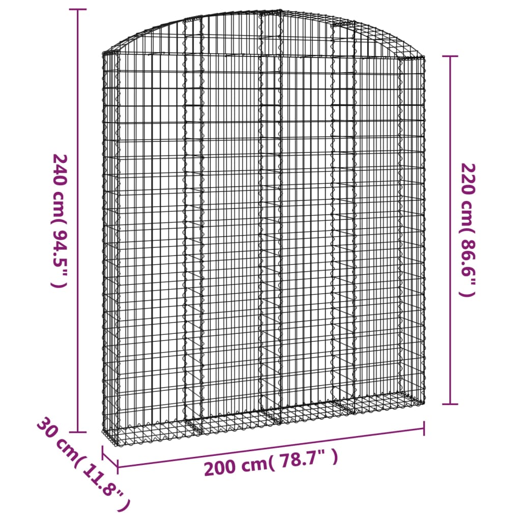 Cesto Gabbione ad Arco 200x30x220/240 cm Ferro Zincato | homemem39