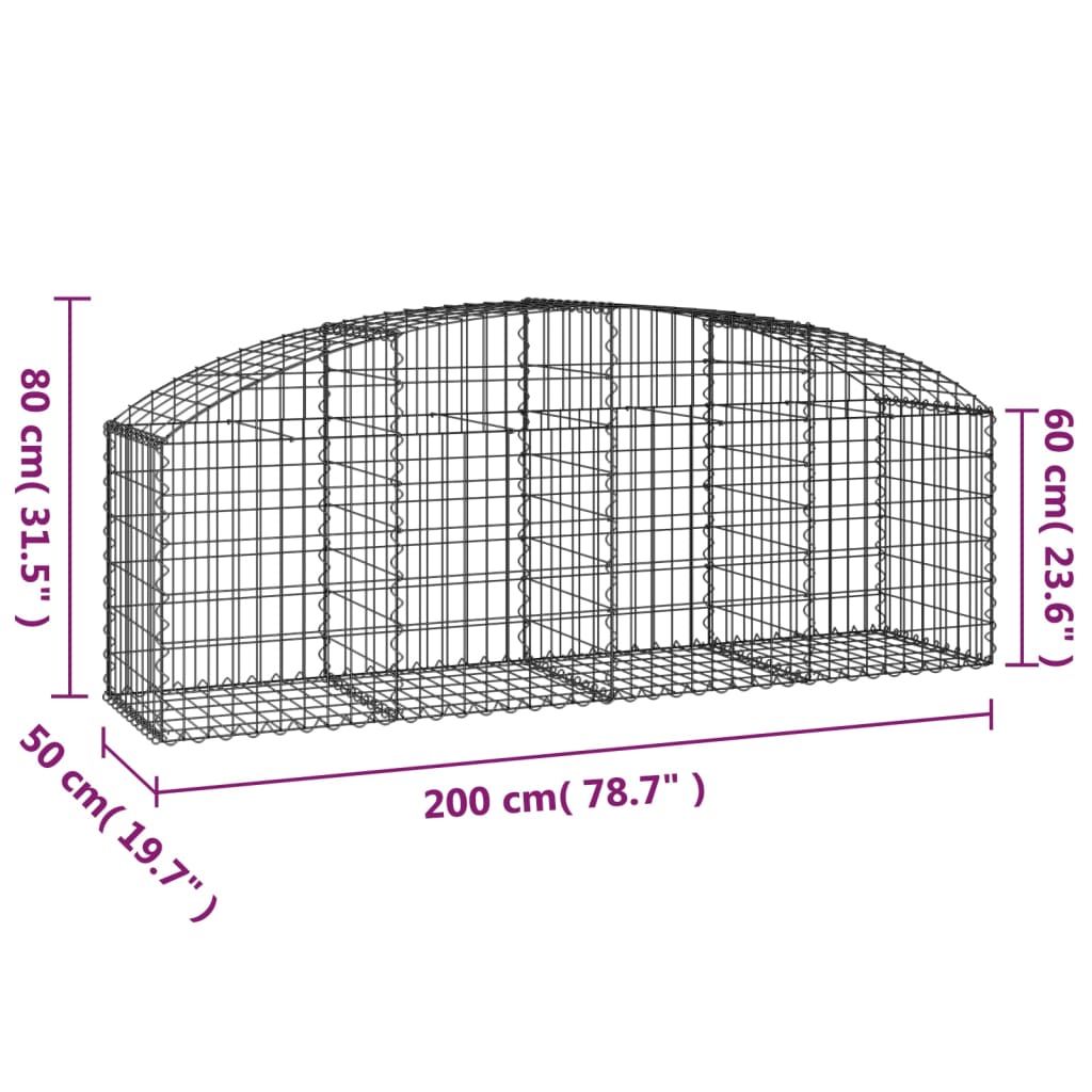 Cesto Gabbione ad Arco 200x50x60/80 cm Ferro Zincato | homemem39