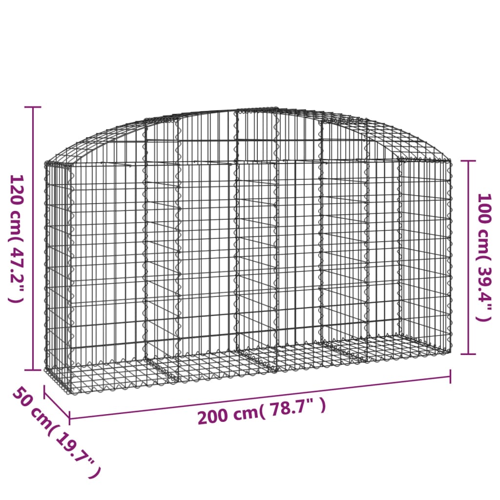 Cesto Gabbione ad Arco 200x50x100/120 cm Ferro Zincato | homemem39