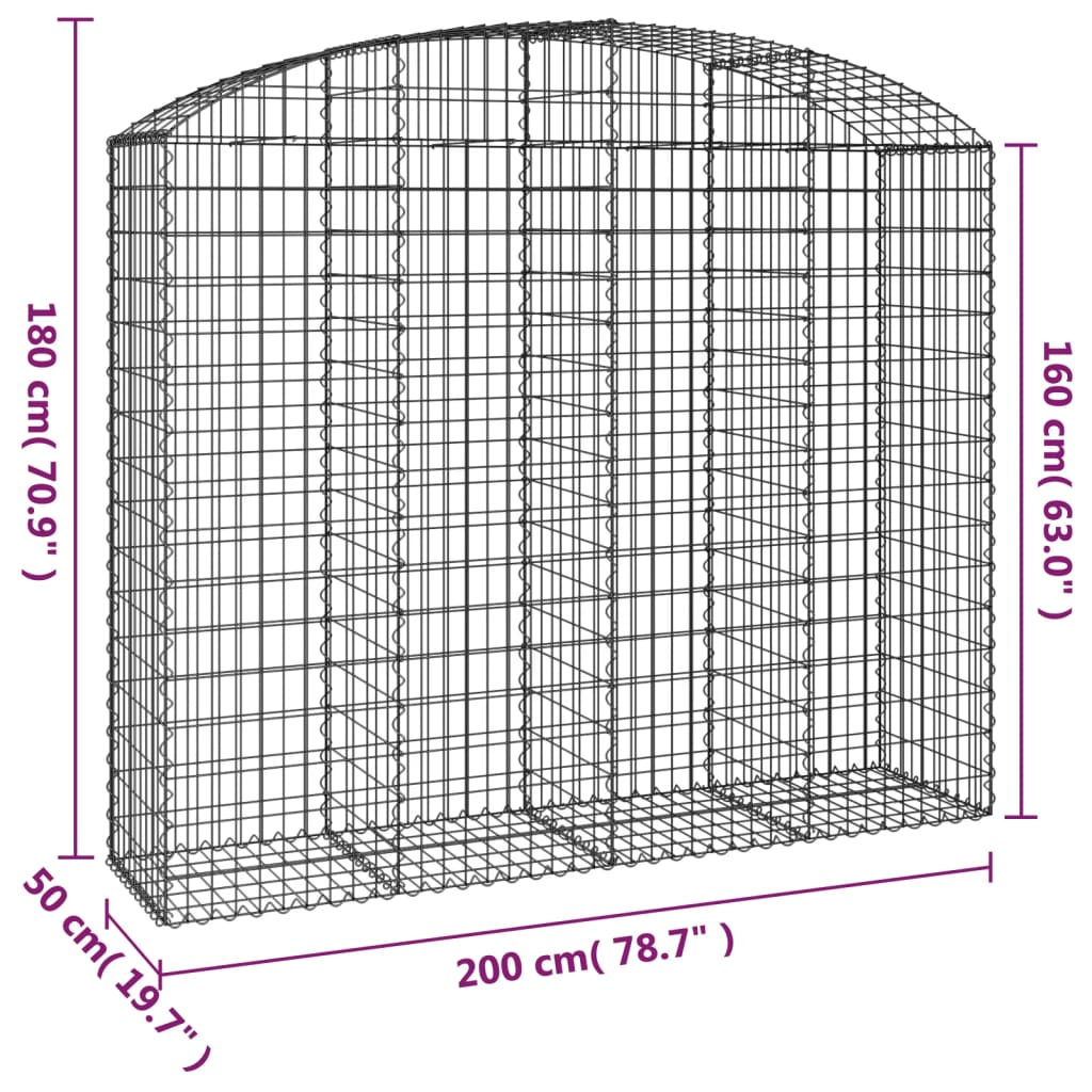 Cesto Gabbione ad Arco 200x50x160/180 cm Ferro Zincato | homemem39