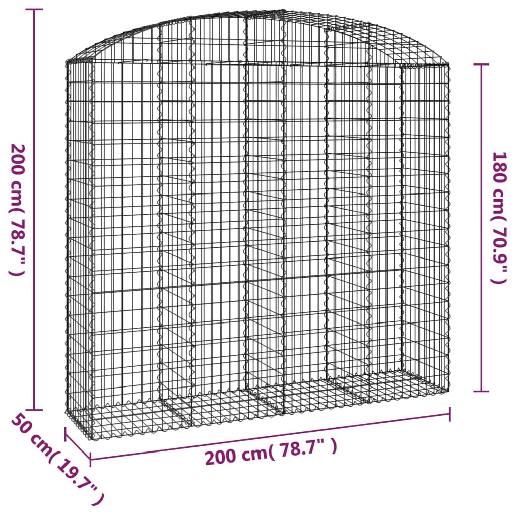 Cesto Gabbione ad Arco 200x50x180/200 cm Ferro Zincato | homemem39