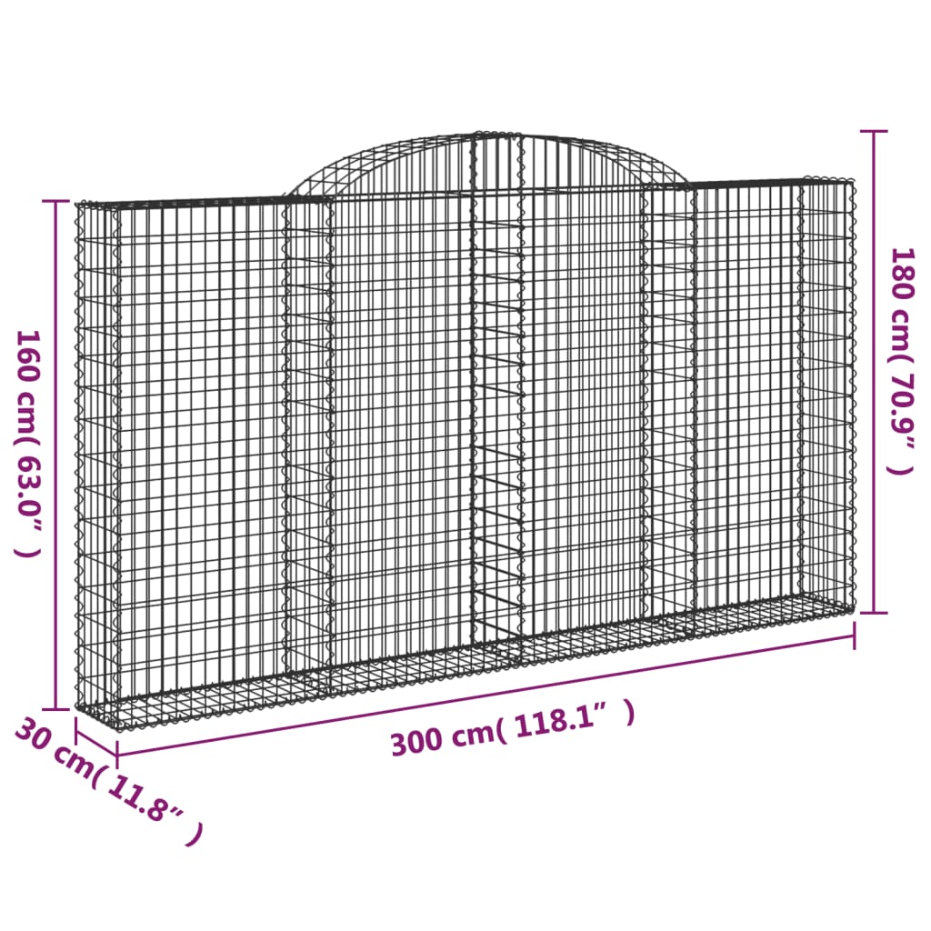 Cesto Gabbione ad Arco 300x30x160/180 cm Ferro Zincato | homemem39