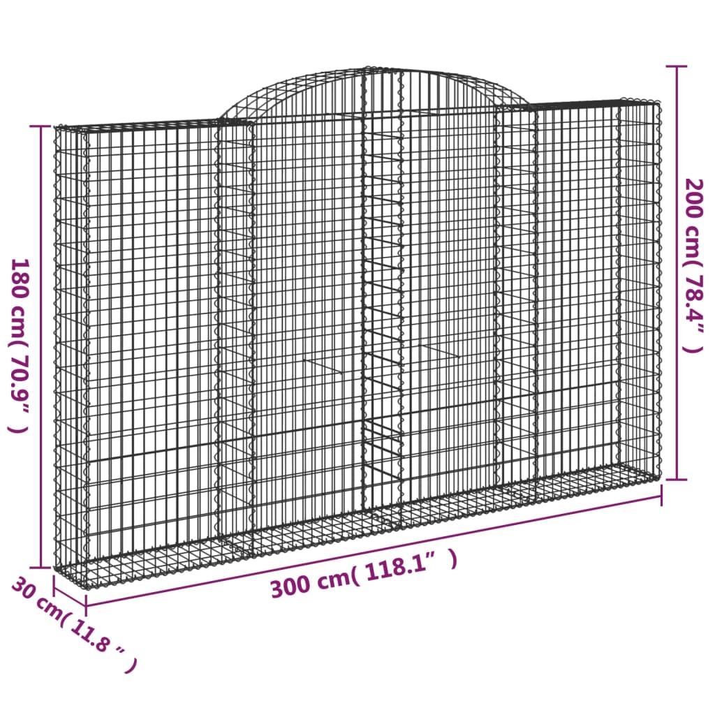Cesto Gabbione ad Arco 300x30x180/200 cm Ferro Zincato | homemem39