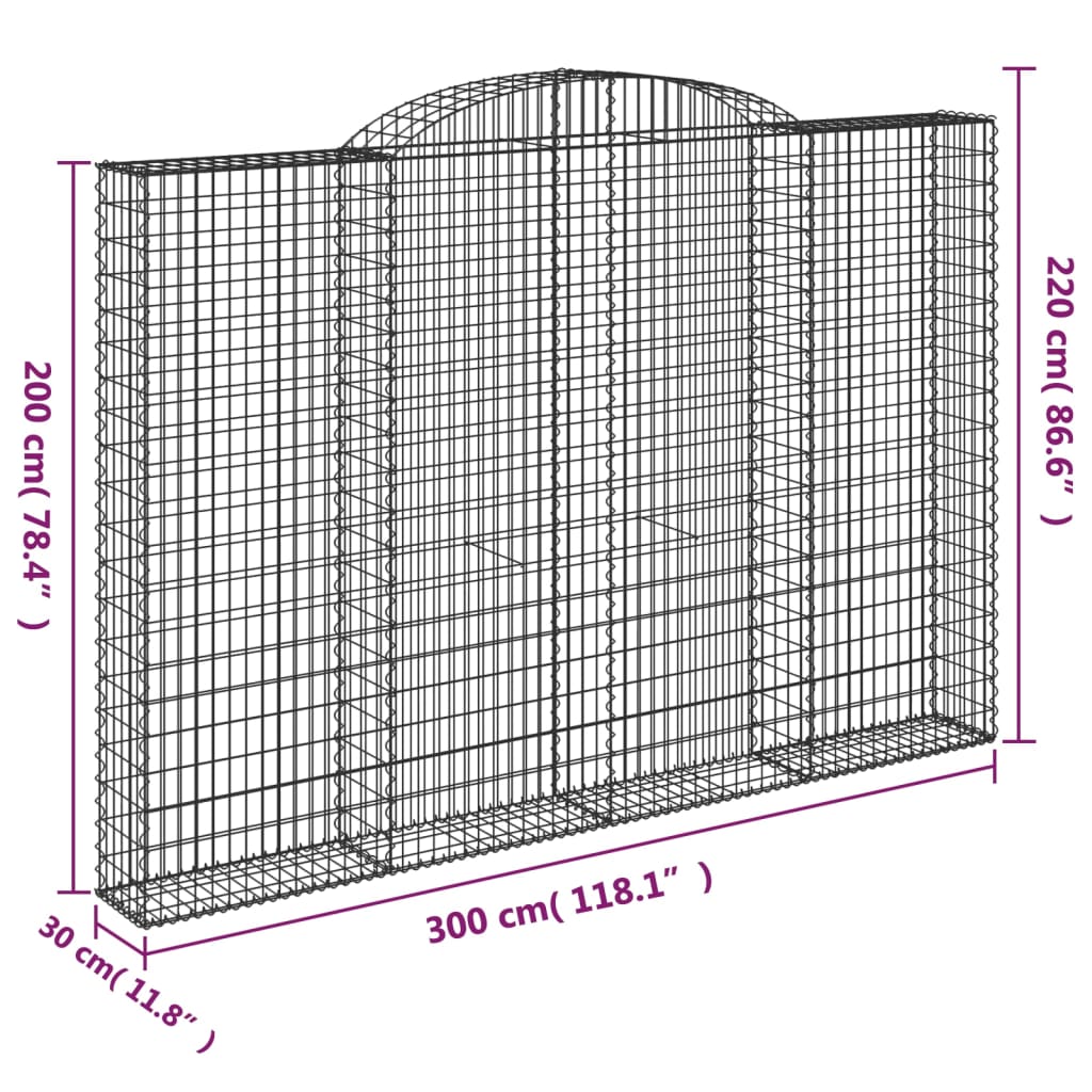 Cesto Gabbione ad Arco 300x30x200/220 cm Ferro Zincato | homemem39