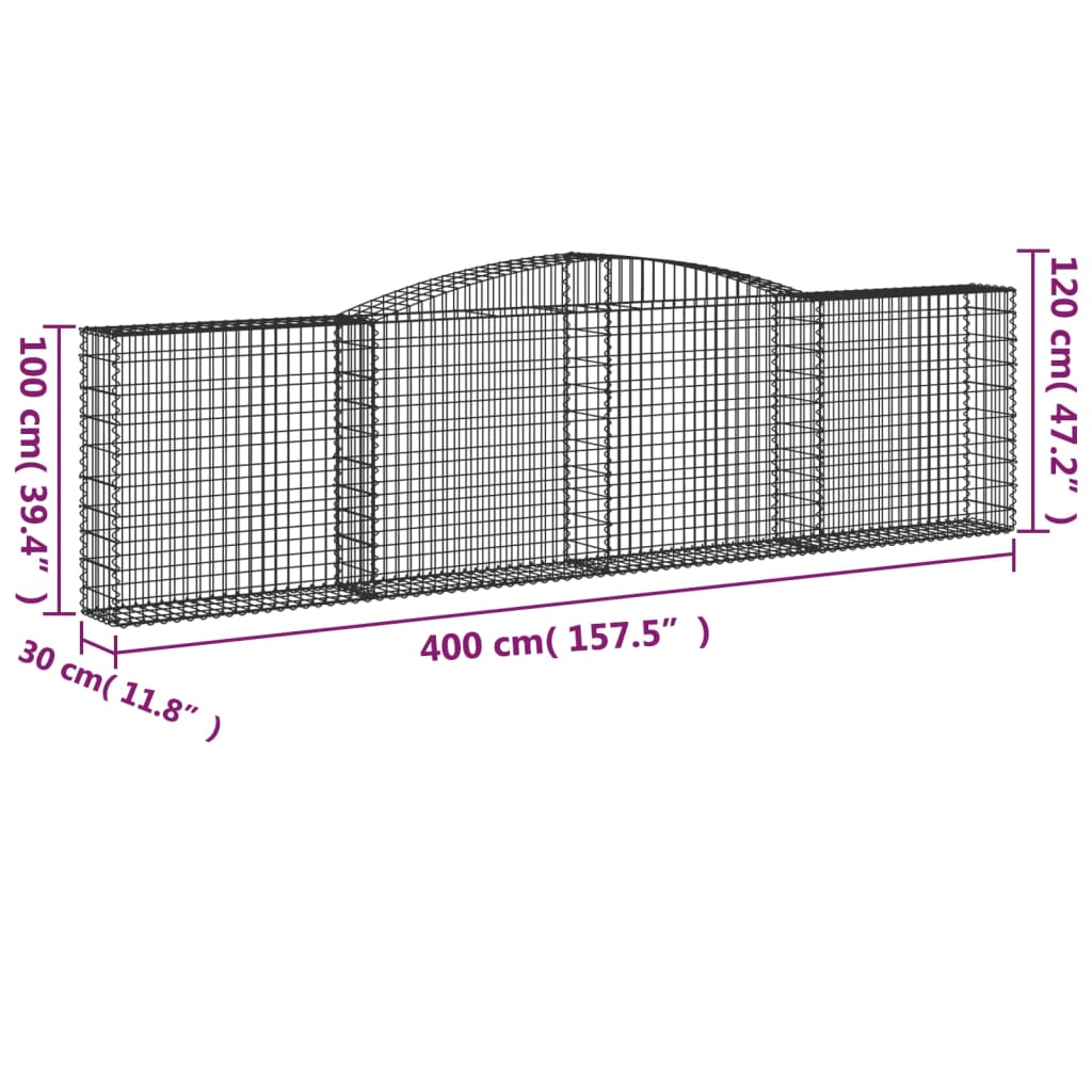 Cesto Gabbione ad Arco 400x30x100/120 cm Ferro Zincato | homemem39