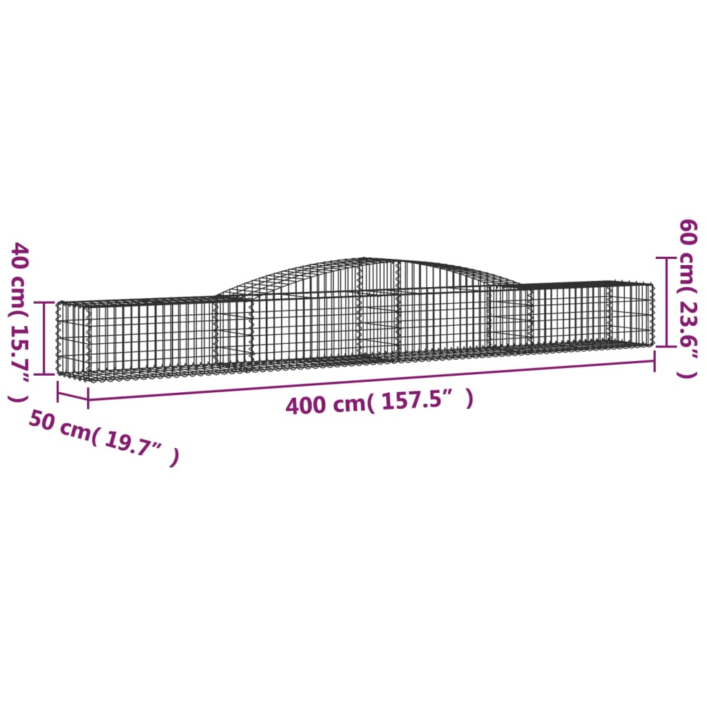 Cesto Gabbione ad Arco 400x50x40/60 cm Ferro Zincato | homemem39