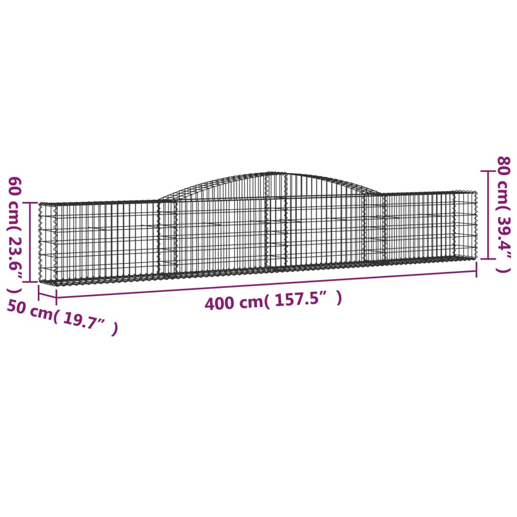Cesto Gabbione ad Arco 400x50x60/80 cm Ferro Zincato | homemem39