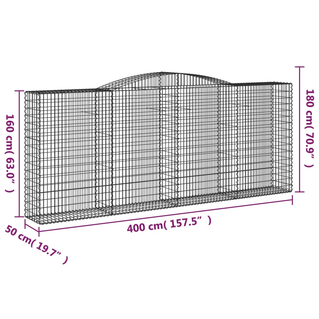 Cesto Gabbione ad Arco 400x50x160/180 cm Ferro Zincato | homemem39
