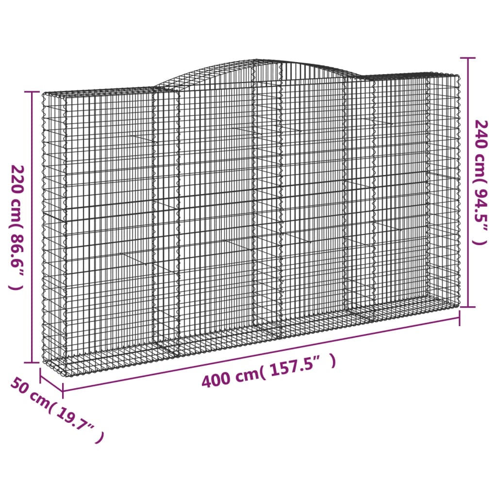 Cesto Gabbione ad Arco 400x50x220/240 cm Ferro Zincato | homemem39