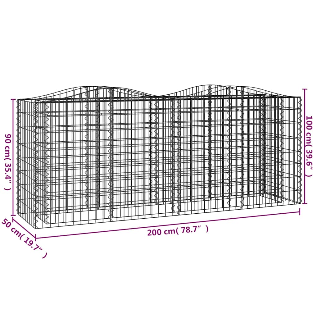 Gabbione ad Arco con Letto Rialzato 200x50x100 cm Ferro Zincato | homemem39