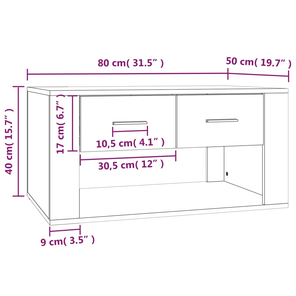 Tavolino da Salotto Grigio Cemento 80x50x40cm Legno Multistrato | homemem39