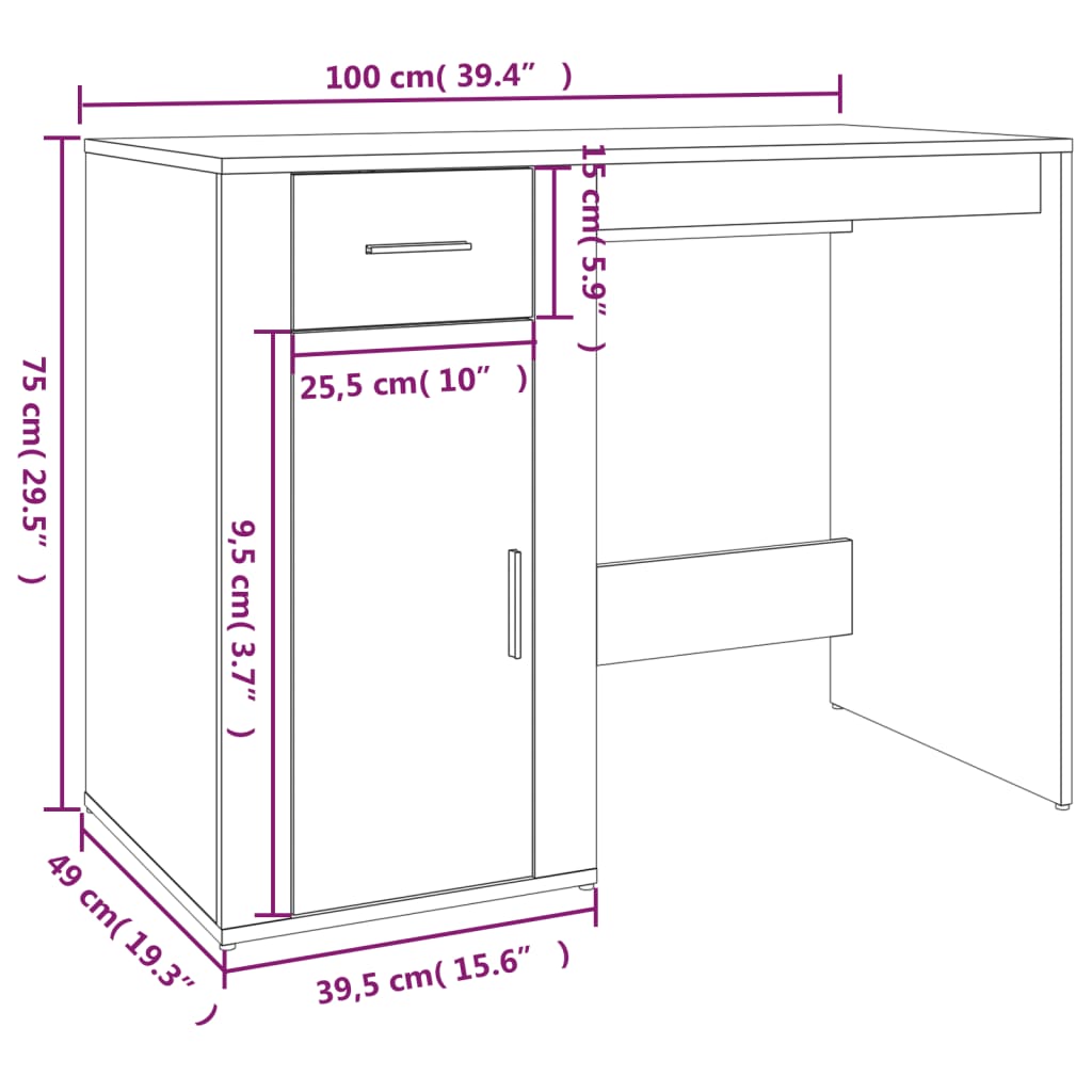 Scrivania Bianca 100x49x75 cm in Legno Multistrato - homemem39