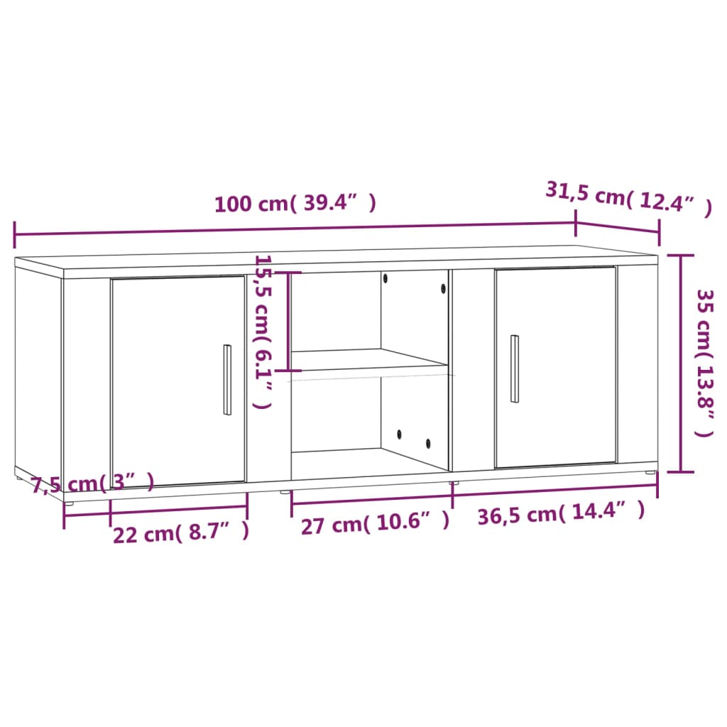 Mobile per TV Grigio Cemento 100x31,5x35 cm Legno Multistrato