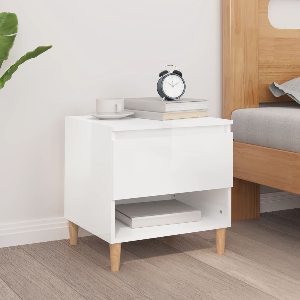 Comodino Bianco Lucido 50x46x50 cm in Legno Multistrato - homemem39