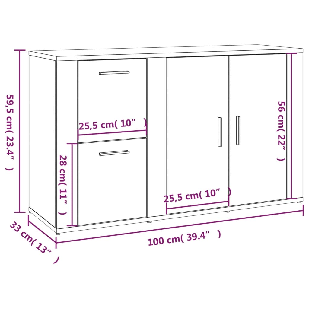 Credenza Bianca 100x33x59,5 cm in Legno Multistrato - homemem39