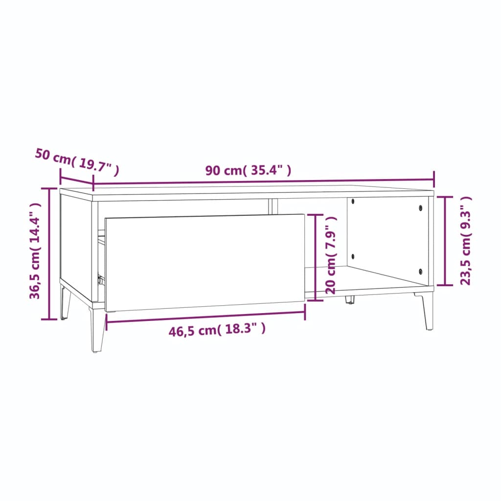 Tavolino Salotto Grigio Sonoma 90x50x36,5 cm Legno Multistrato | homemem39
