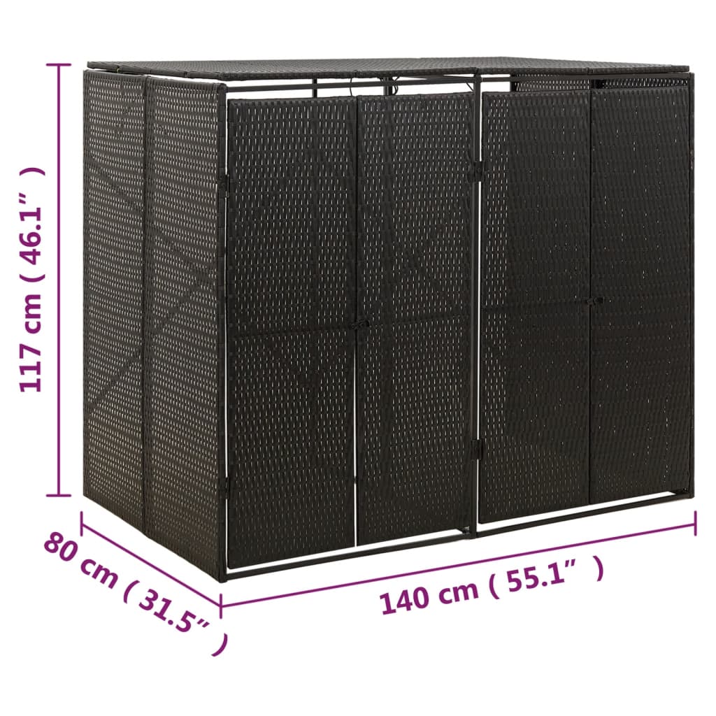 Copribidone Doppio Nero 140x80x117 cm in Polyrattan | homemem39