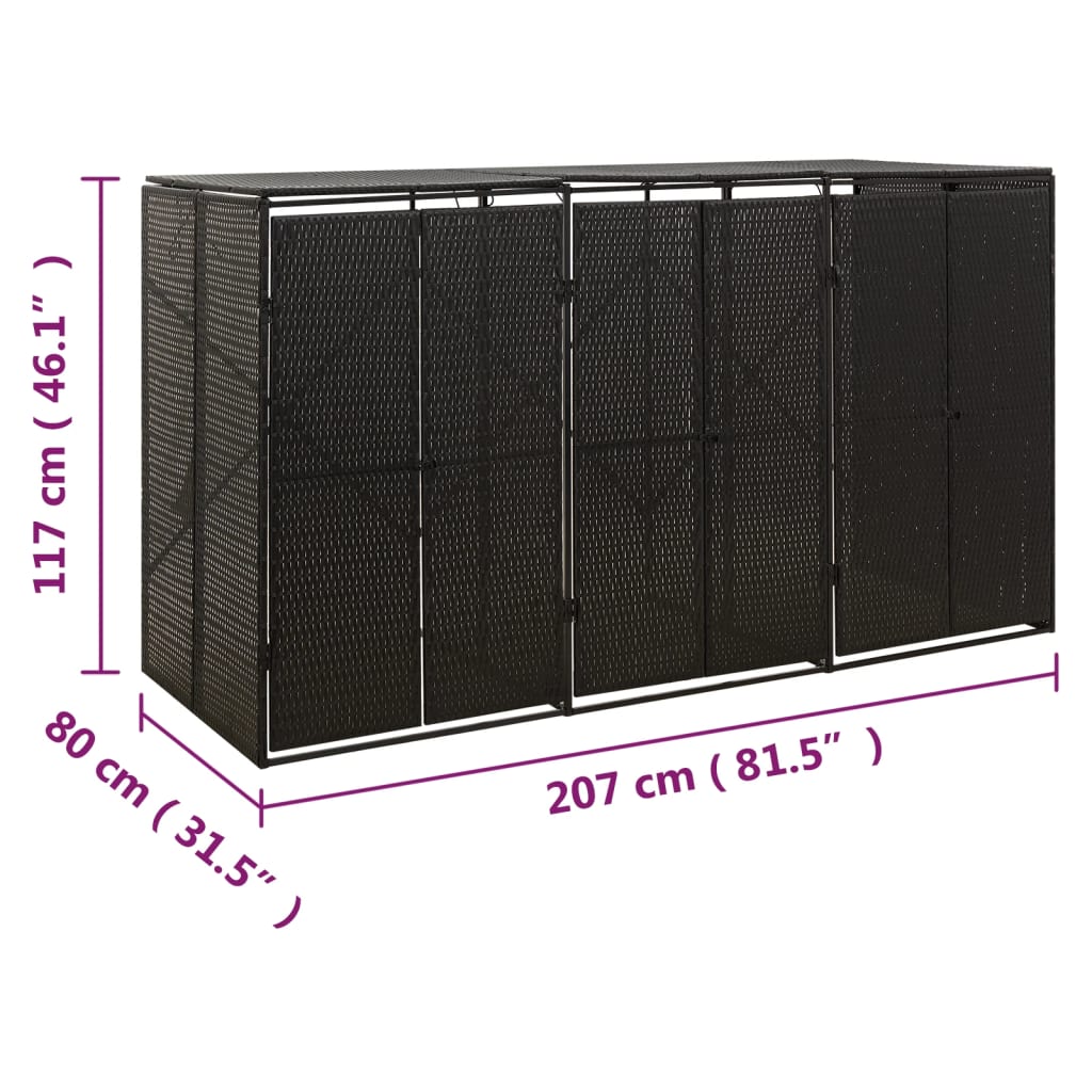 Copribidone Triplo Nero 207x80x117 cm in Polyrattan | homemem39