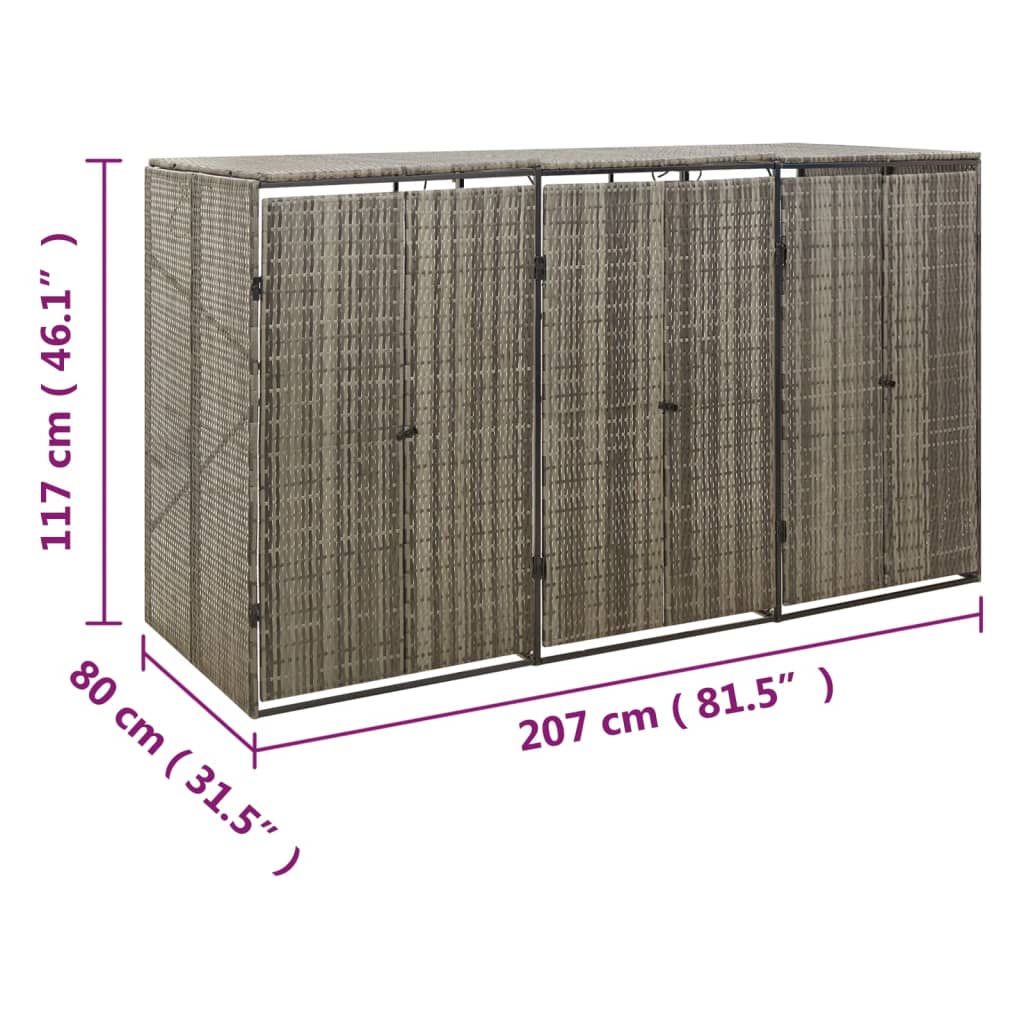 Copribidone Triplo Grigio 207x80x117 cm in Polyrattan | homemem39