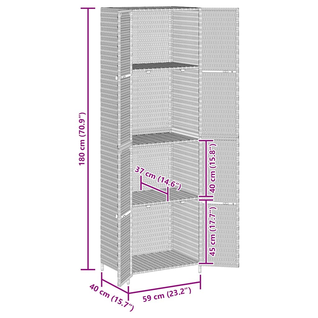 Armadietto Portaoggetti da Giardino 59x40x180 cm in Polyrattan | homemem39