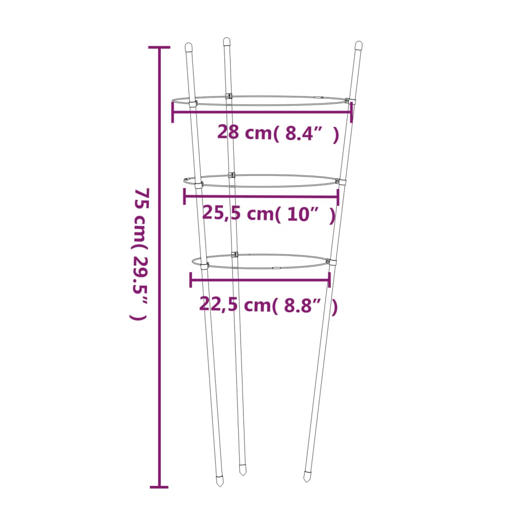 Supporti Piante da Giardino con 3 Anelli 5pz Verde 75cm Acciaio | homemem39