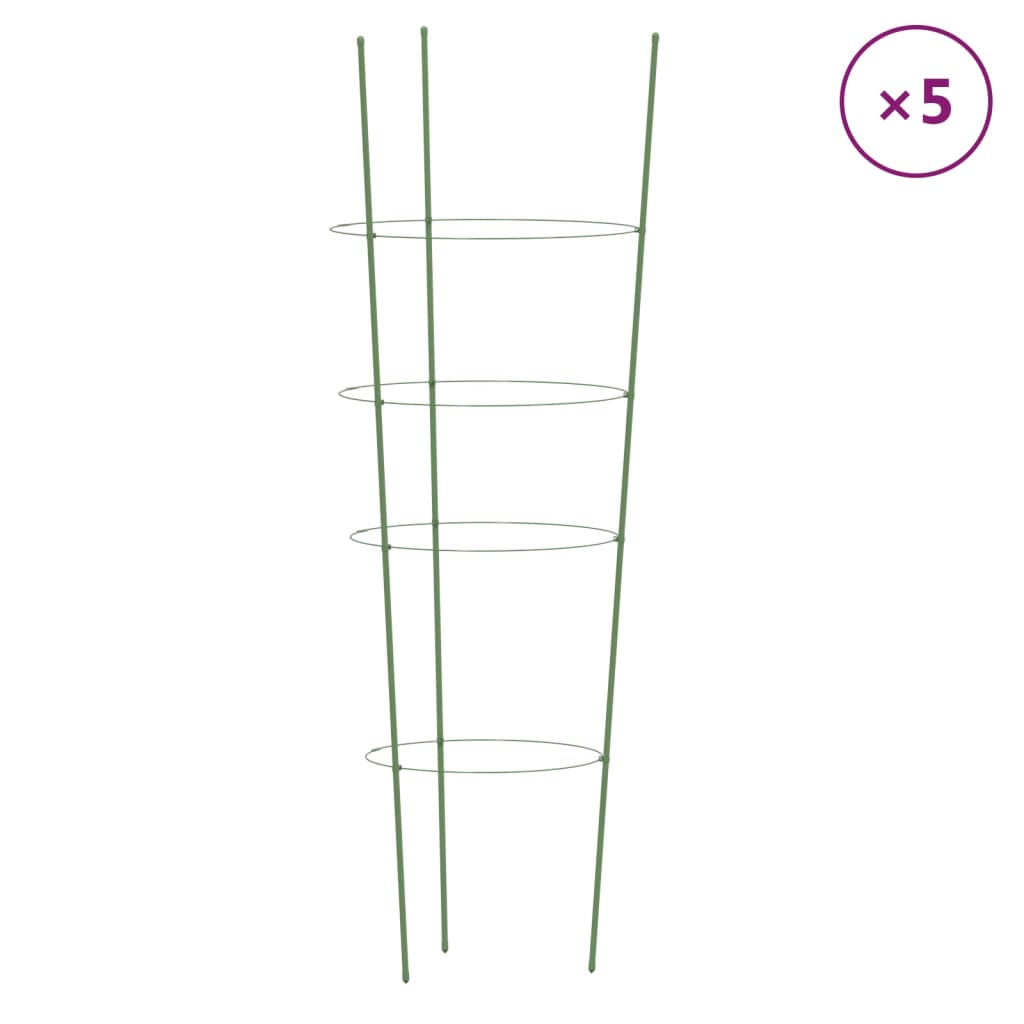 Supporti Piante da Giardino con 4 Anelli 5pz Verde 90cm Acciaio - homemem39