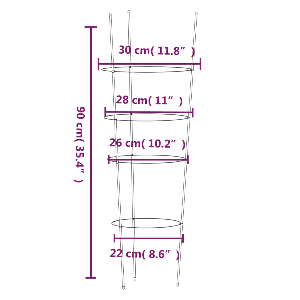Supporti Piante da Giardino con 4 Anelli 5pz Verde 90cm Acciaio
