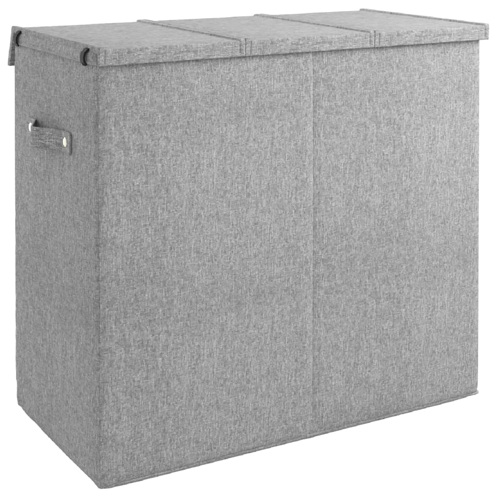 Cesto Biancheria Pieghevole Grigio 64,5x34,5x59 cm Lino Finto - homemem39