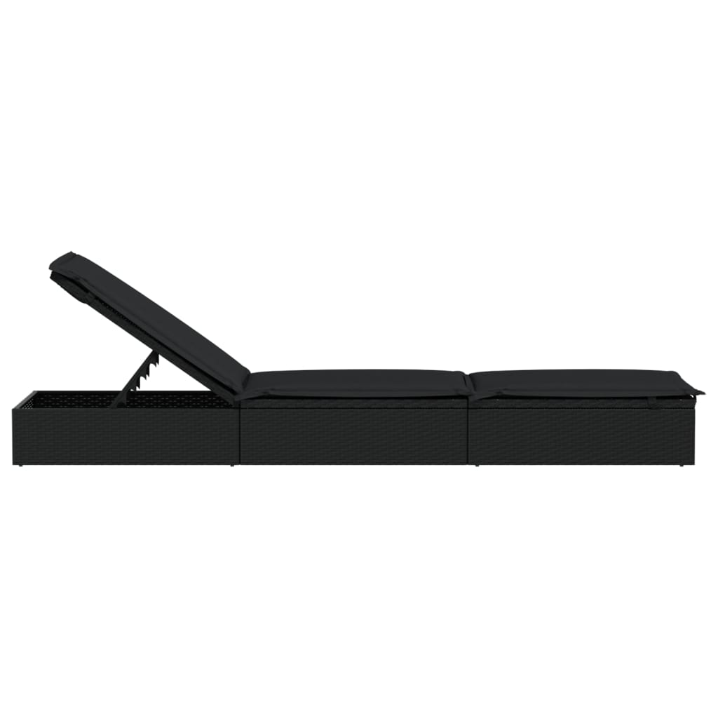 Lettino 1 pz con Cuscino Nero 201x55x62 cm in Polyrattan - homemem39