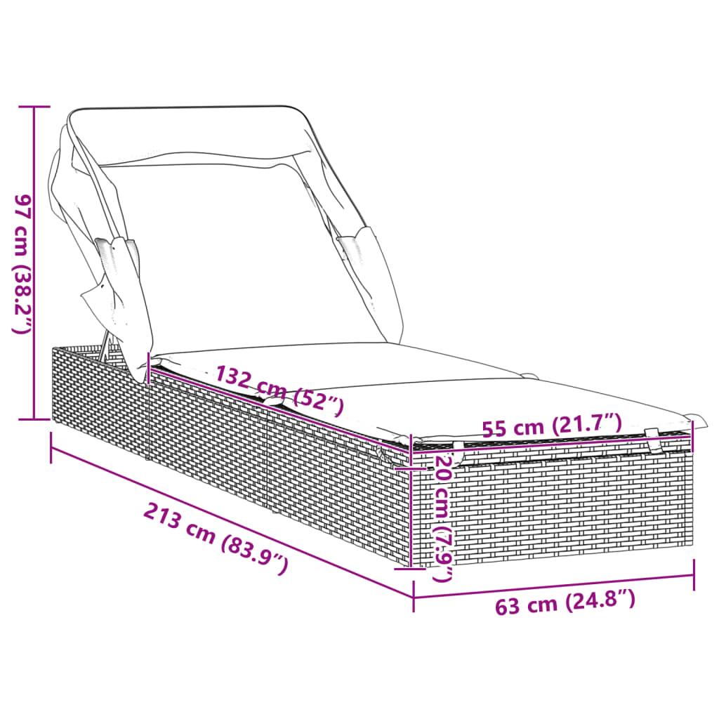 Lettino con Tetto Pieghevole Marrone 213x63x97 cm Polyrattan | homemem39