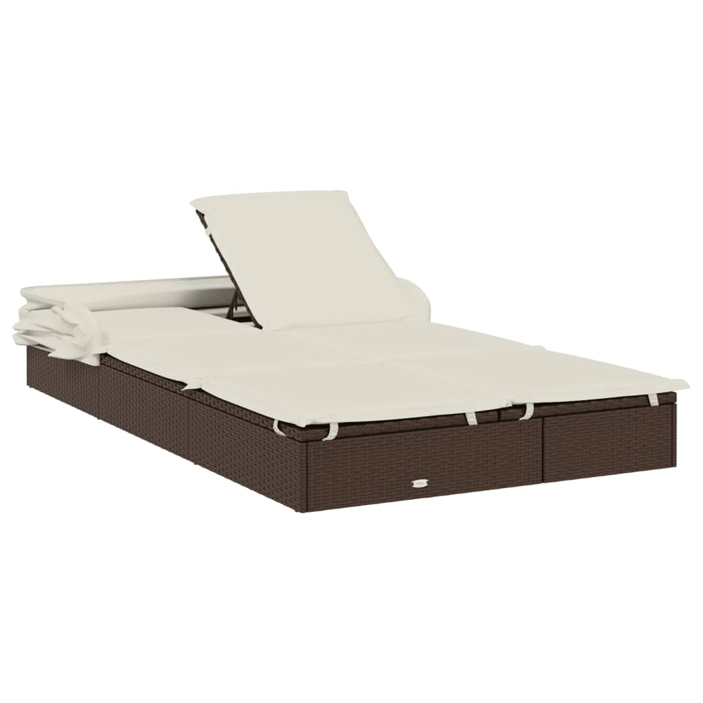 Lettino Doppio Tetto Pieghevole Marrone 213x63x97 cm Polyrattan - homemem39