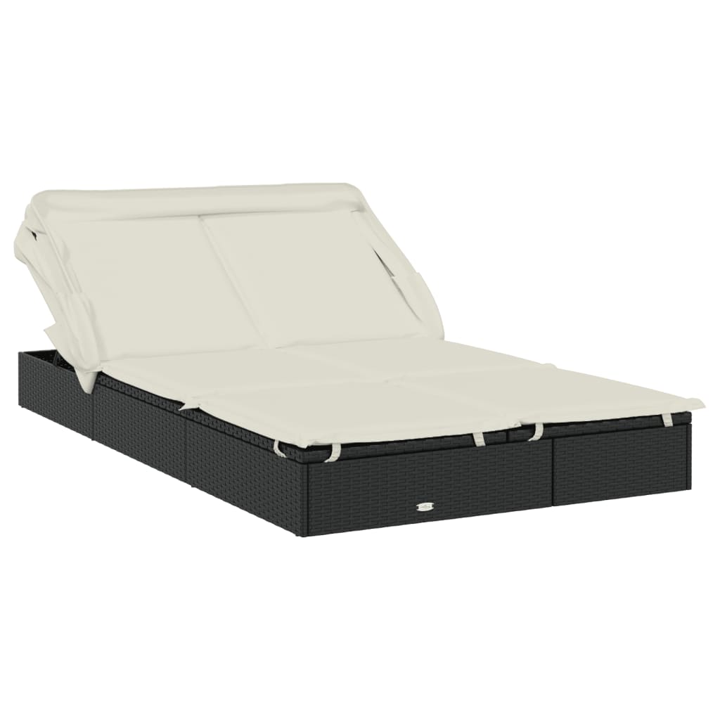 Lettino Doppio Tetto Pieghevole Nero 213x118x97cm in Polyrattan - homemem39