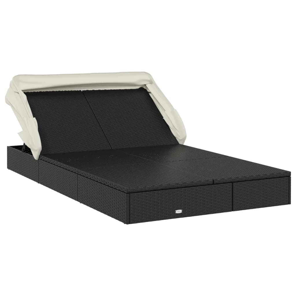Lettino Doppio Tetto Pieghevole Nero 213x118x97cm in Polyrattan - homemem39