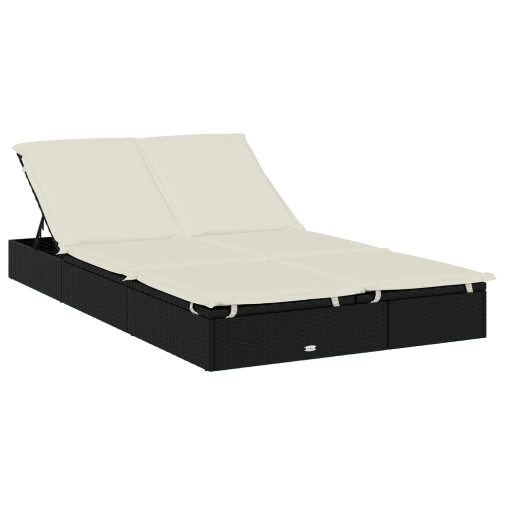 Lettino Doppio Tetto Pieghevole Nero 213x118x97cm in Polyrattan - homemem39
