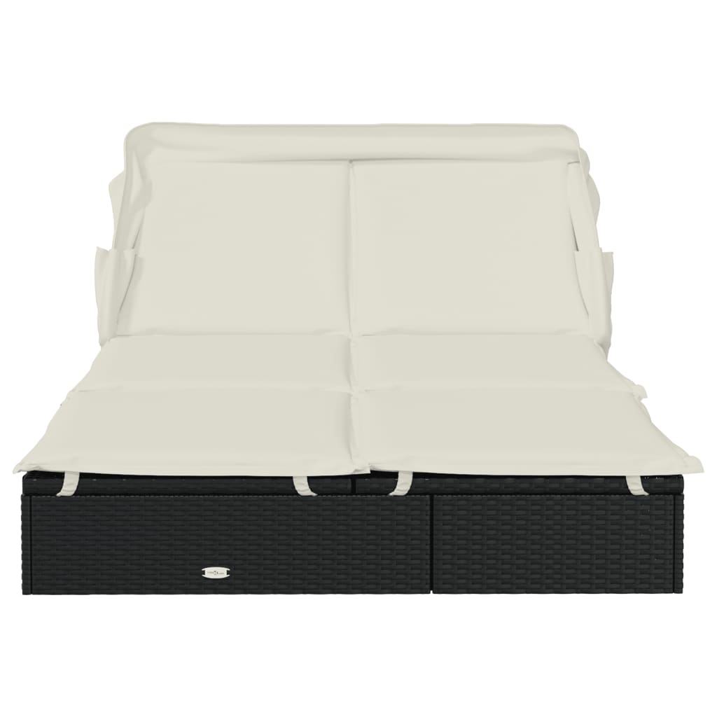 Lettino Doppio Tetto Pieghevole Nero 213x118x97cm in Polyrattan - homemem39