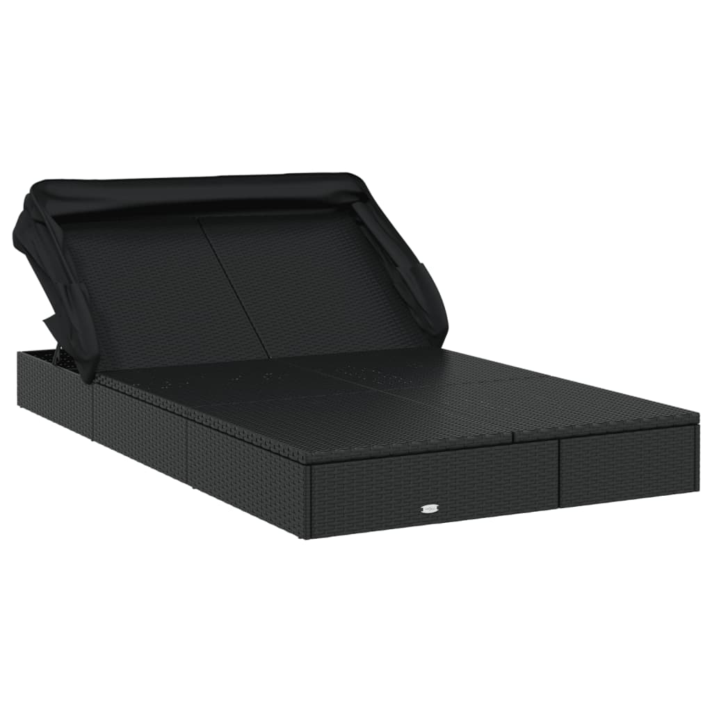 Lettino Doppio Tetto Pieghevole Nero 213x118x97 cm Polyrattan - homemem39