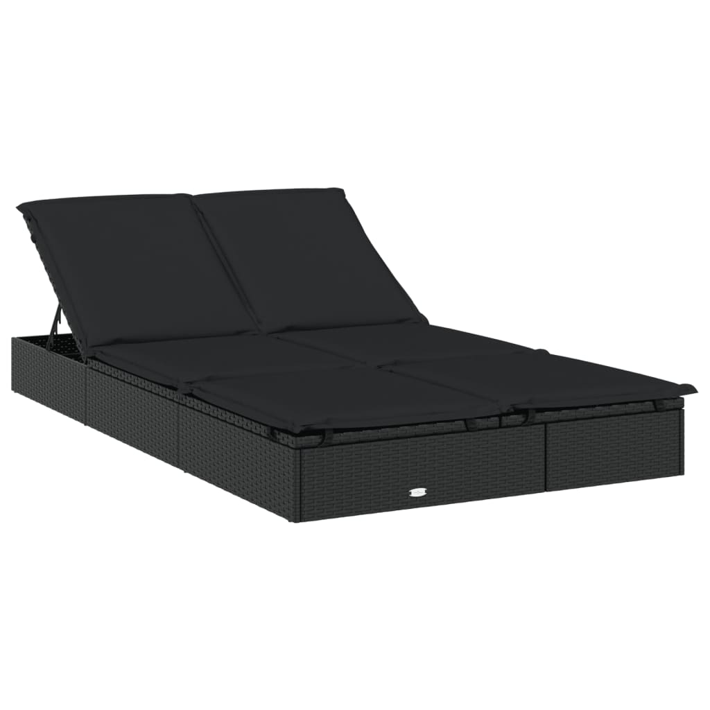 Lettino Doppio Tetto Pieghevole Nero 213x118x97 cm Polyrattan - homemem39