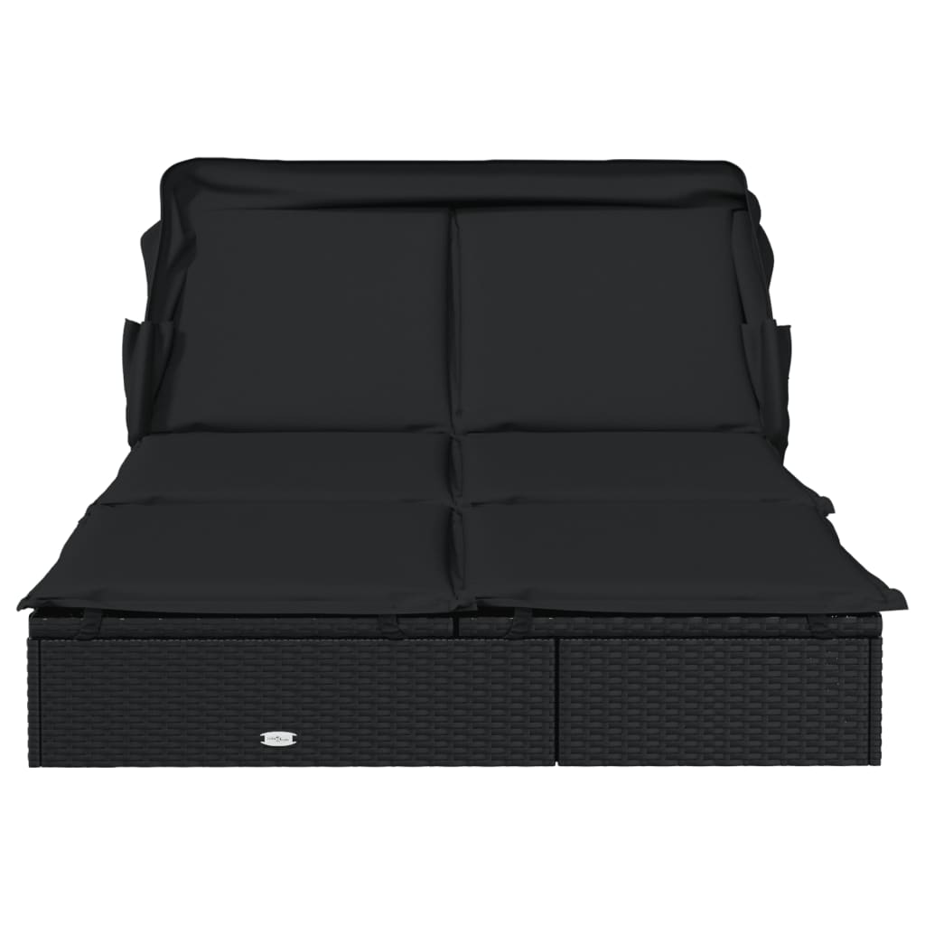 Lettino Doppio Tetto Pieghevole Nero 213x118x97 cm Polyrattan - homemem39