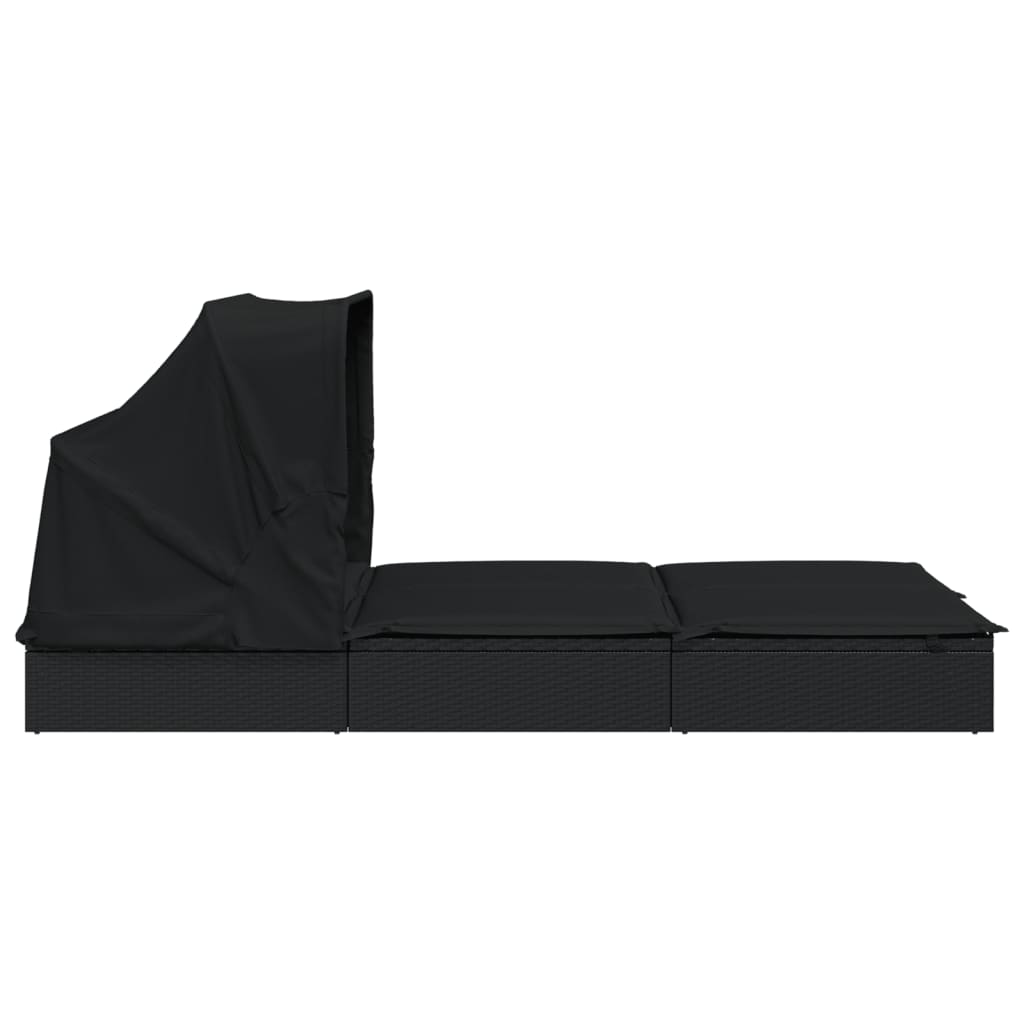 Lettino Doppio Tetto Pieghevole Nero 213x118x97 cm Polyrattan - homemem39