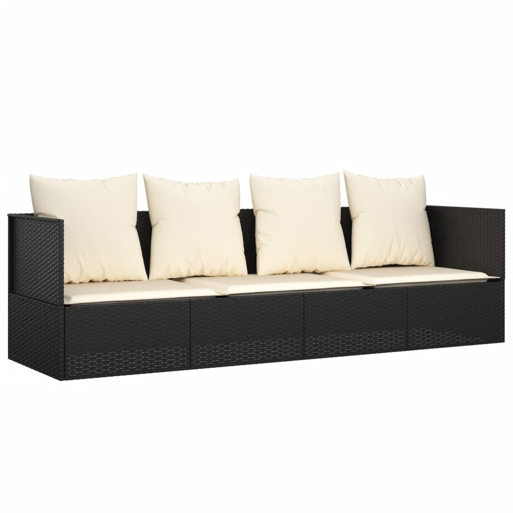 Lettino Prendisole da Esterno con Cuscini Nero in Polyrattan - homemem39