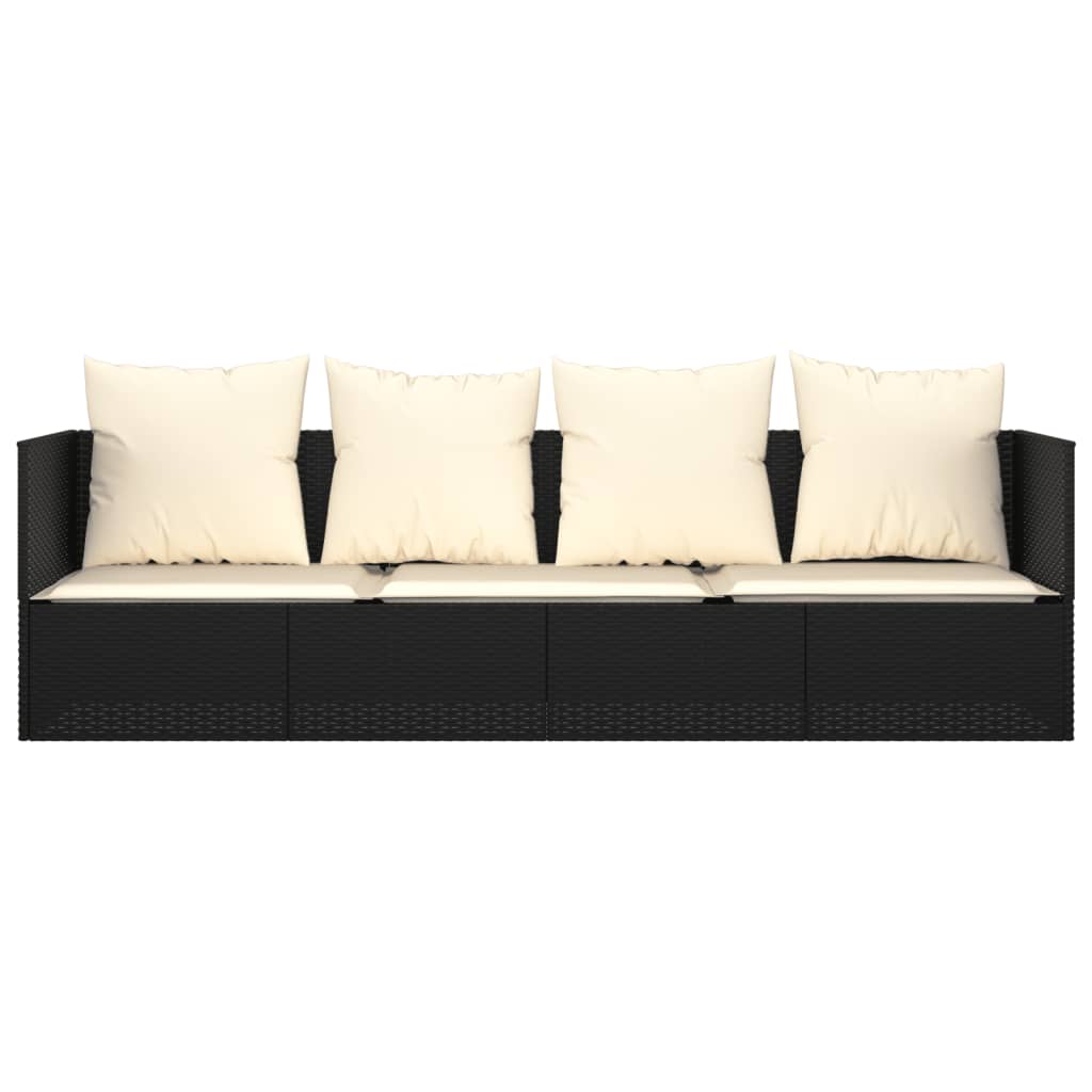 Lettino Prendisole da Esterno con Cuscini Nero in Polyrattan - homemem39