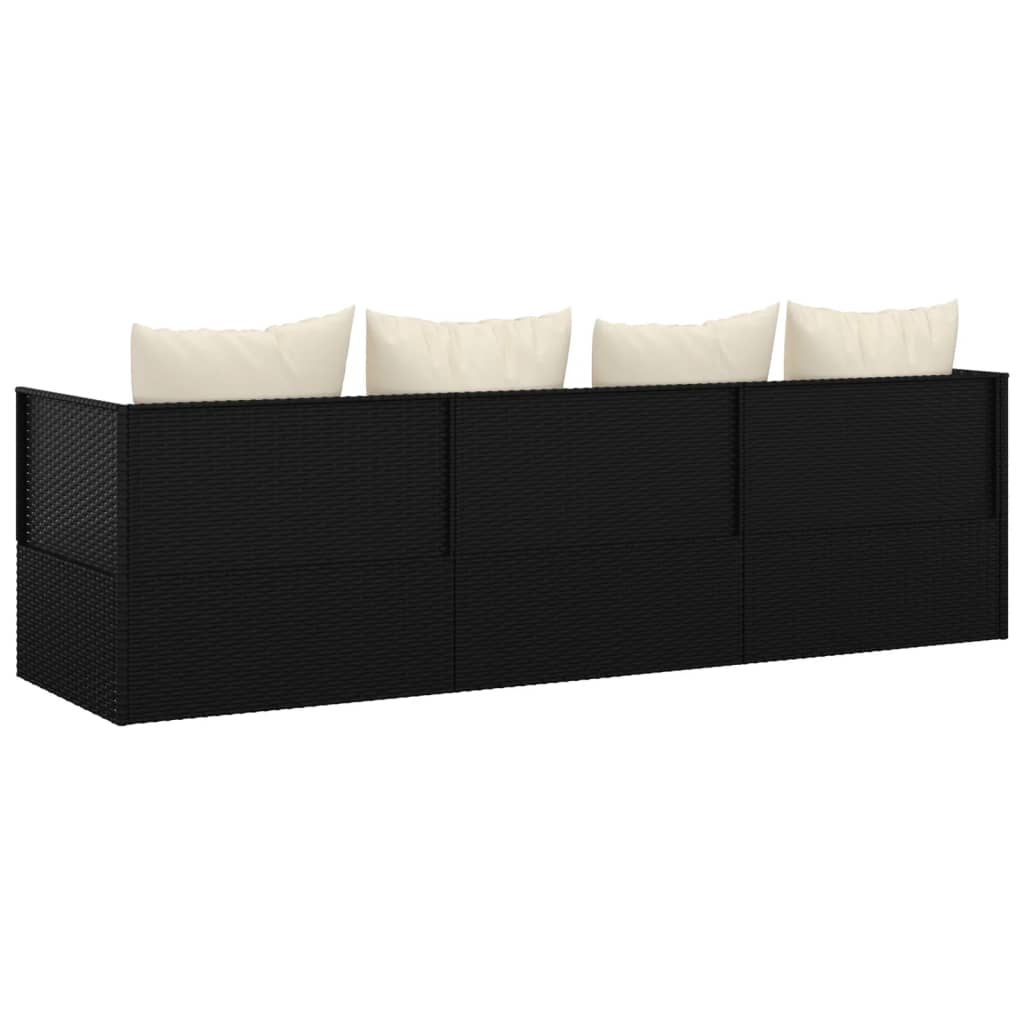 Lettino Prendisole da Esterno con Cuscini Nero in Polyrattan - homemem39