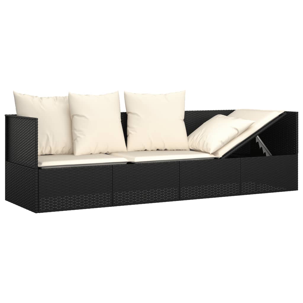 Lettino Prendisole da Esterno con Cuscini Nero in Polyrattan - homemem39