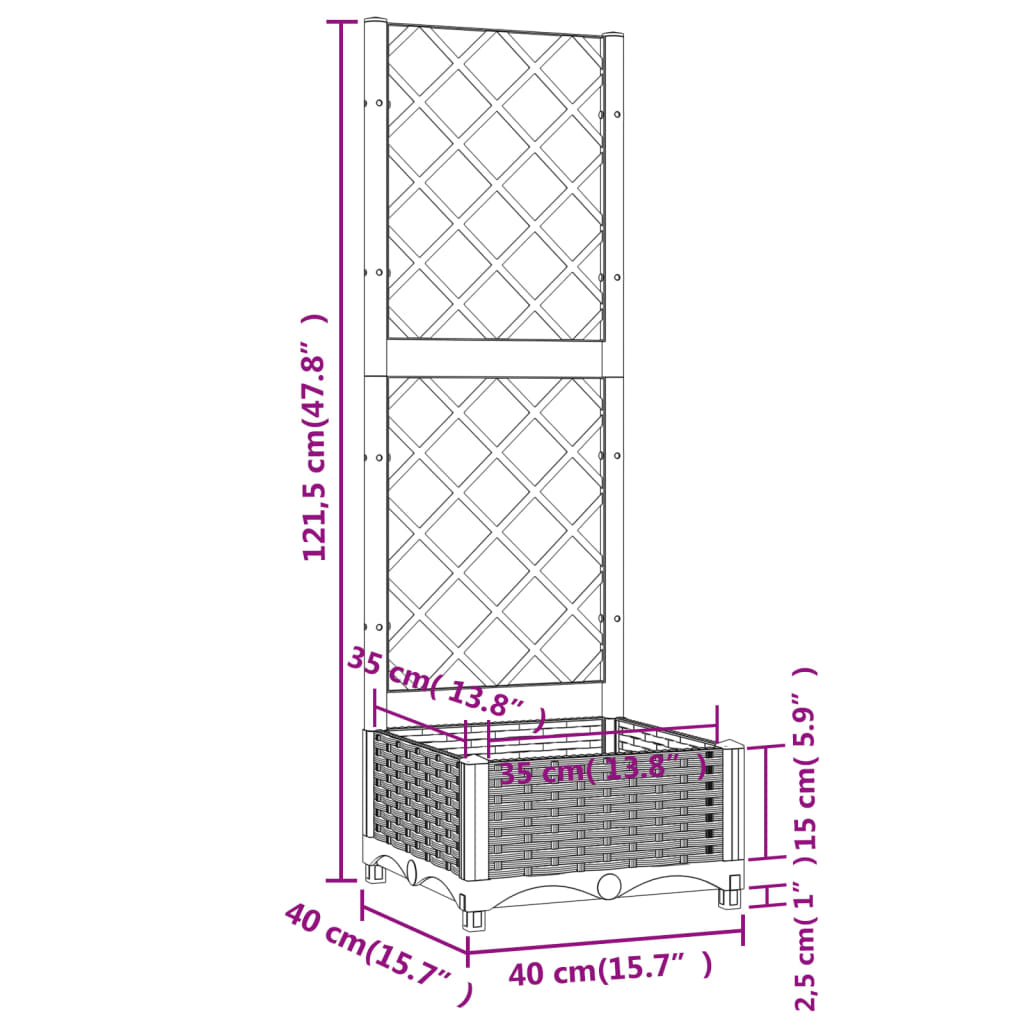 Fioriera da Giardino e Graticcio Grigio Chiaro 40x40x121,5cm PP | homemem39