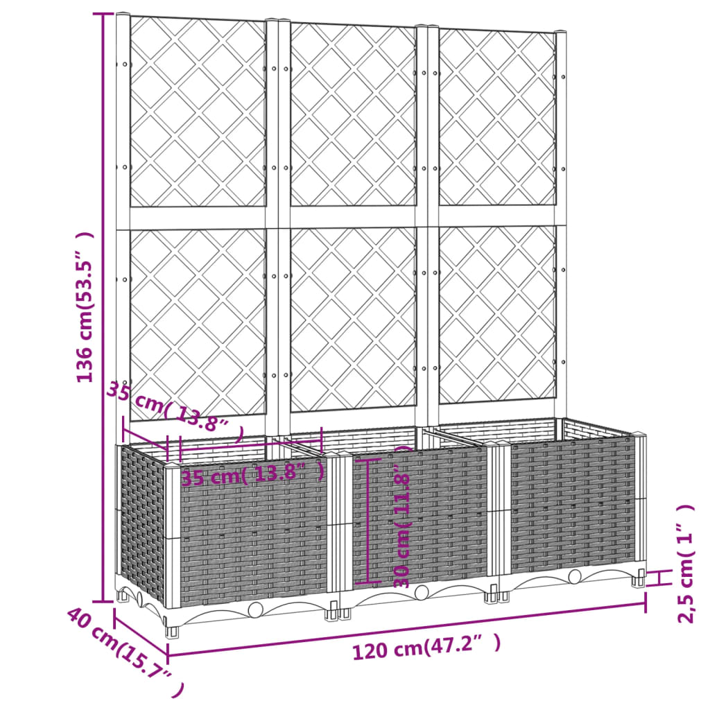 Fioriera Giardino con Graticcio Grigio Chiaro 120x40x136cm PP | homemem39