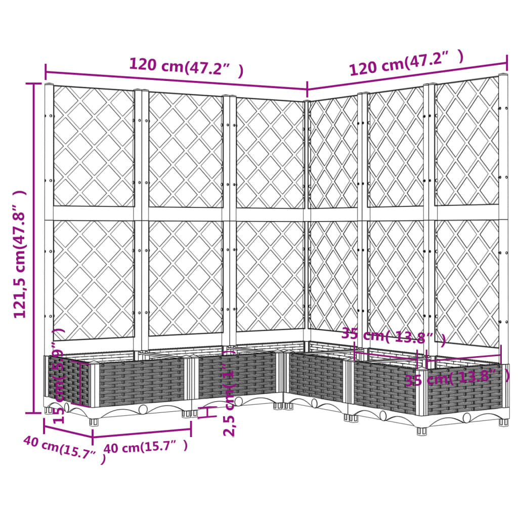 Fioriera Giardino e Graticcio Grigio Chiaro 120x120x121,5cm PP | homemem39