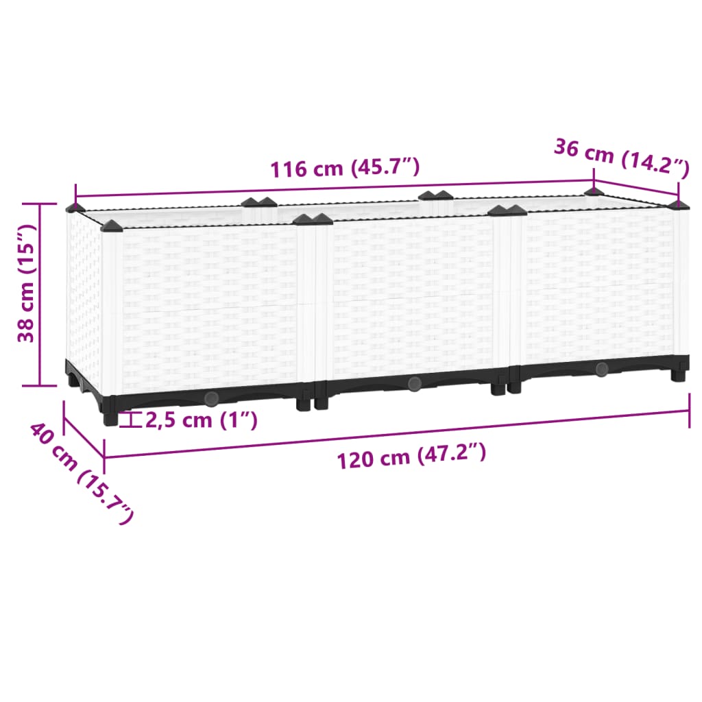 Fioriera Rialzata 120x40x38 cm in Polipropilene - homemem39