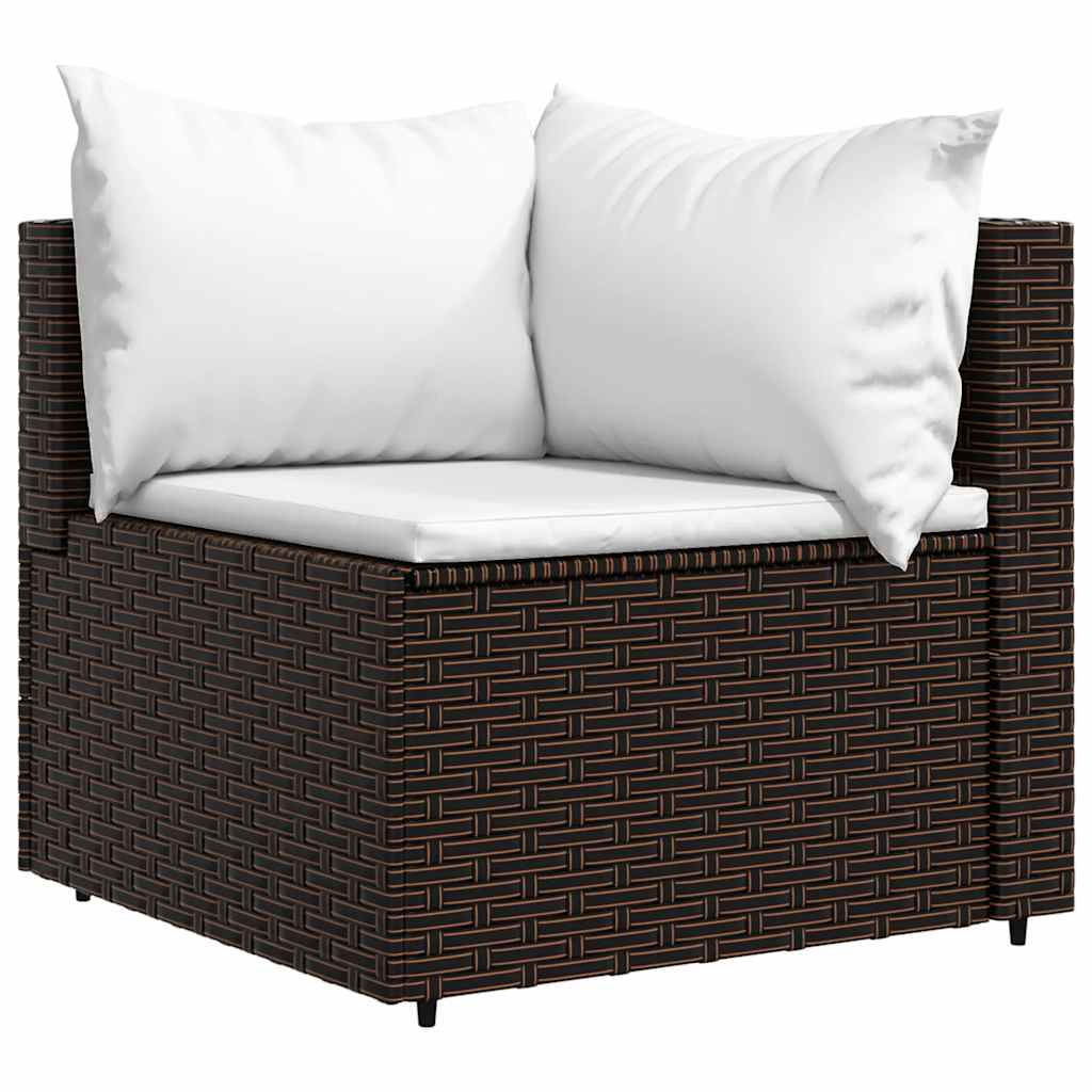 Divano Angolare da Giardino con Cuscini in Polyrattan Marrone - homemem39